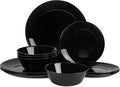 Dinnerware Sets for 4, 12 Piece Black Opal Glass Dish Set | Plates and bowls with dishwasher and microwave safe features, chip and scratch resistant dishware for everyday use