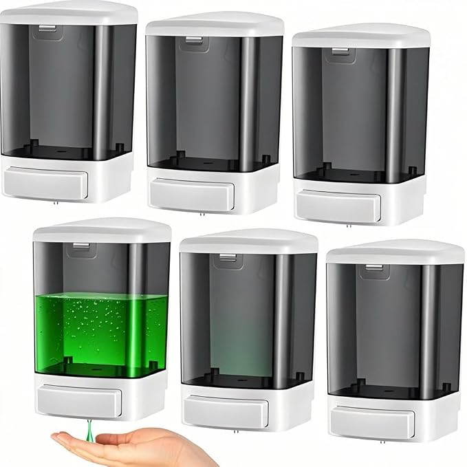 6-Pack Soap Dispenser Wall Mount 1000ml (33.8oz) –Commercial Heavy-Duty Plastic Liquid Dispenser for Soap,Shampoo, Hand Sanitizer– Manual Pump for Bathroom, Kitchen, Restaurant,Hotel (1000ml)