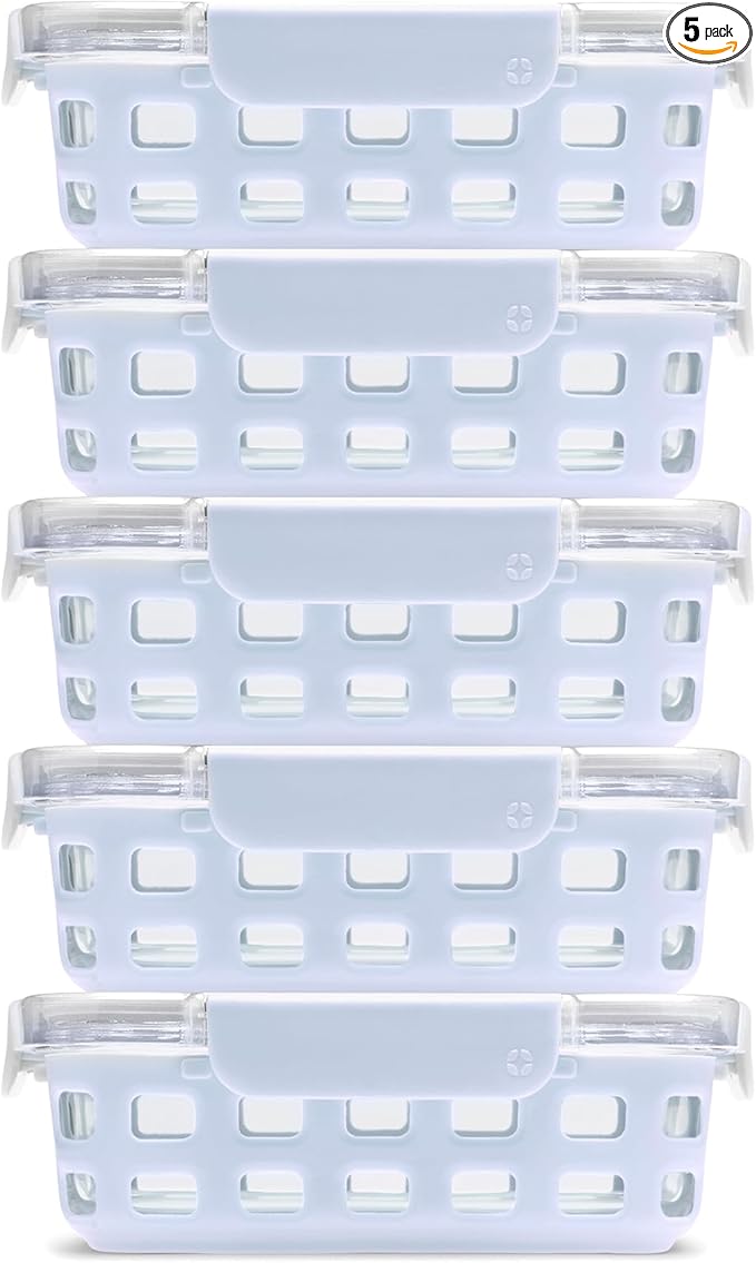 Ello Duraglass 3.4 Cup Glass Meal Prep Containers, 10 Pc, 5 Pack, Halogen Blue
