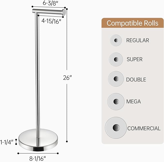 KES Toilet Paper Holder Free Standing 26" H (Taller Version), Toilet Paper Holder Stand with Weighted Base for Bathroom, Rustproof 18/8 Stainless Steel Polished Finish, BPH283S66