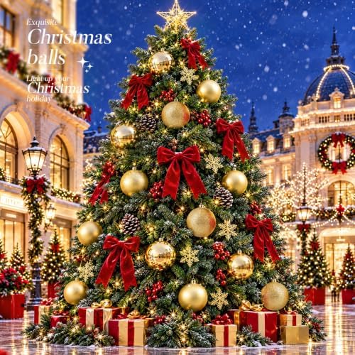 Jenaai 12 Pcs Large Gold Christmas Ball Ornaments, 8 Inch Big Oversized Shatterproof Christmas Tree Decorations Matte Glitter Giant Jumbo Plastic Hanging Baubles for Xmas Holiday Party Indoor Outdoor