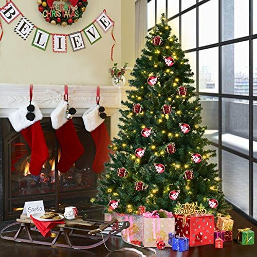 HAPPYGRILL 7FT Pre-lit Christmas Tree Artificial Hinged Xmas Tree for Home Holiday Décor Metal Stand PVC Material 300 LED Lights 1096 Branches Easy Setup & Storage