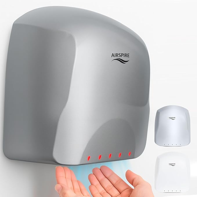 Electric Hand Dryer for Commercial Bathrooms & Home Use (110-120V) - Energy Efficient 650W Automatic Hand Dryer - HEPA Air Filtration & UV Protection - Wall Mounted, 78 dB - Cool Air (Silver)