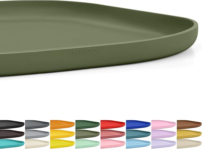 SMILOOL Waterproof Silicone Pet Food Mat with Raised Edge for Dog & Cat | 12" x 12" Non-Slip Small Pet Feeding Mats with Lip for Food & Water Bowl, Food Grade, Easy Cleaning, Light Olive Green
