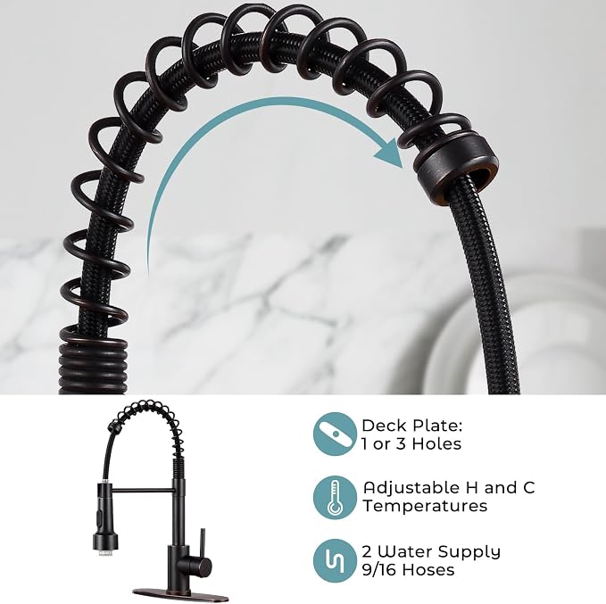 Kitchen Faucet with LED Pull Down Sprayer ORB | 2-mode sprayer, 360° high arc spout, 304 SS build, drip-free valve, fingerprint-resistant, DIY install, 500K cycle tested