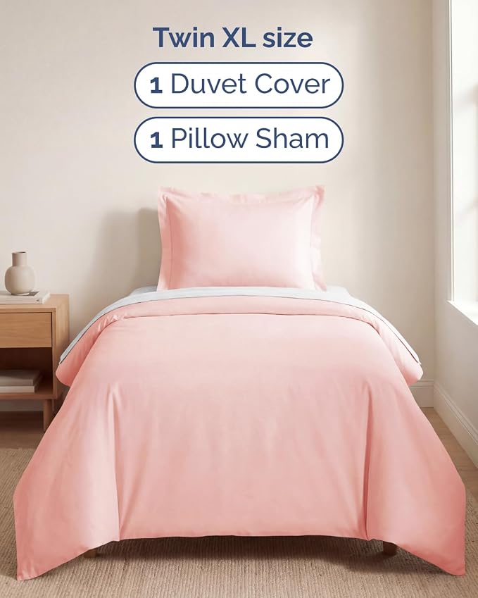 Duvet Cover Twin/Twin XL Size Set - Extra Soft Twin/Twin XL Duvet Cover 68" x 90" with 1 Pillow Sham for Women, Men, Kids & Teens - Comfy, Easy-Care & Fade Free w/ Zipper Closures & Ties (Baby Pink)