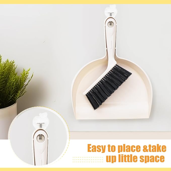 Sliner 18 Pack Mini Dustpan and Brush Set Nesting Snap Plastic Dust Pans with Brush Small Handheld Broom and Dustpan Set Bulk Portable Cleaning Suitable for Desktop Pets Care Camping(Beige)