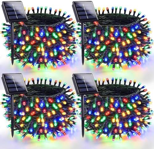 OZS 4 Pack 320 LED Solar String Lights Outdoor Waterproof, Multicolor