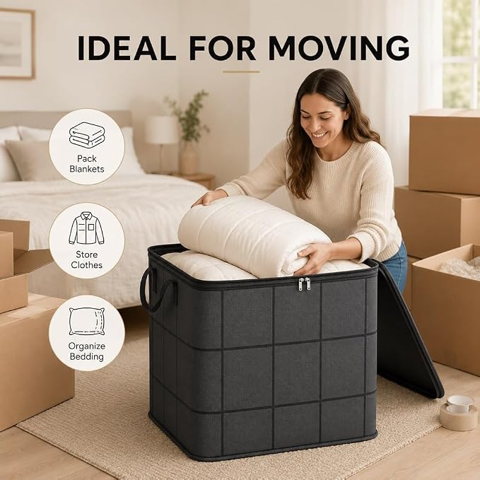 XXL Foldable Storage Bag with Reinforced Handles, Comforter Storage, Foldable Spacious Moving Storage Bin, Reinforced Handles, Store Duvets and Seasonal Clothes，1PC：L(19.7 x 15.7x19.7 inches)