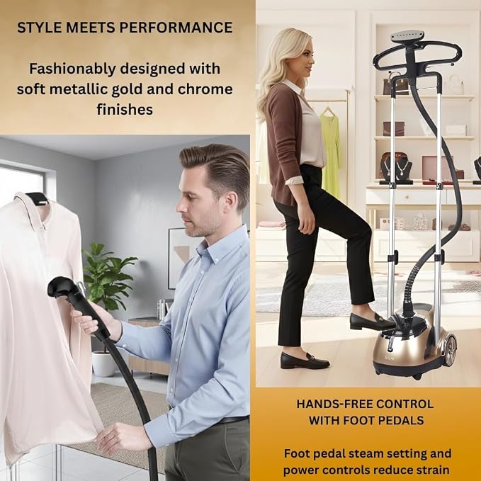 SALAV Garment Steamer with Foot Pedal Controls, 1hr Continuous Steam, 1500W
