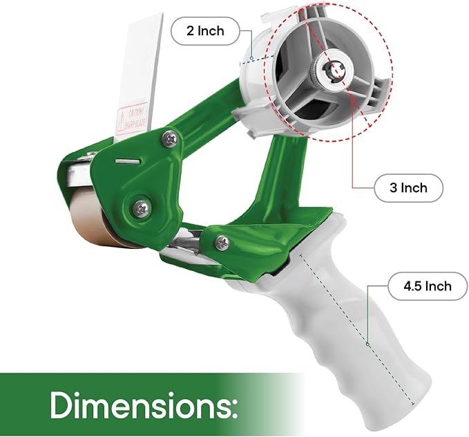 TAPEWELL Heavy Duty Metal Frame Packing Tape Dispenser Gun, 2 inch, Green | Packing Tape Refills For Dispenser, Shipping Tape For Packing, Moving, Home & Office Use