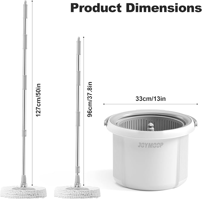 JOYMOOP Spin Mop and Bucket Set, 360° Mop Head & Telescopic Handle, 3 Reusable Microfiber Pads, Wet and Dry Use, Hands-Free Cleaning for Hardwood, Tile, Laminate Floors & Walls