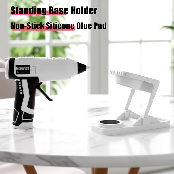 MONVICT Cordless Digital Display Hot Glue Gun with Holder Base | Adjustable Temp,Smart Auto-Off,Silicone Pad,7.4V 2.6Ah Rechargeable Battery, Full Size, Handheld Electric,10 Glue Sticks
