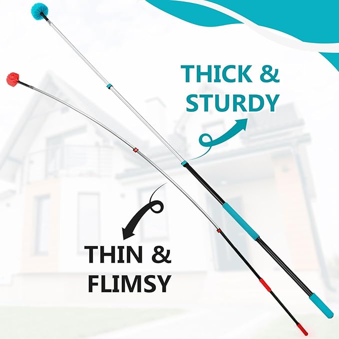 Mavriz 5-12 FT Spider Web Brush with Pole, Cobweb Duster with Extension Pole for Outdoor & Indoor Cleaning, Telescopic Long Duster for High Ceilings 20 Ft Reach