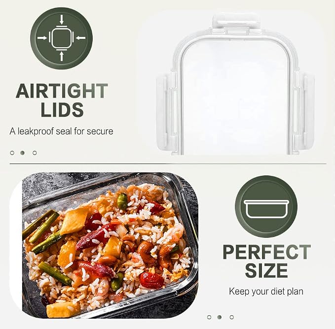 10 Packs 30 oz Glass Meal Prep Containers,Glass Food Storage Containers with Lids,Airtight Lunch Bento Boxes,Microwave, Oven, Freezer and Dishwasher,White