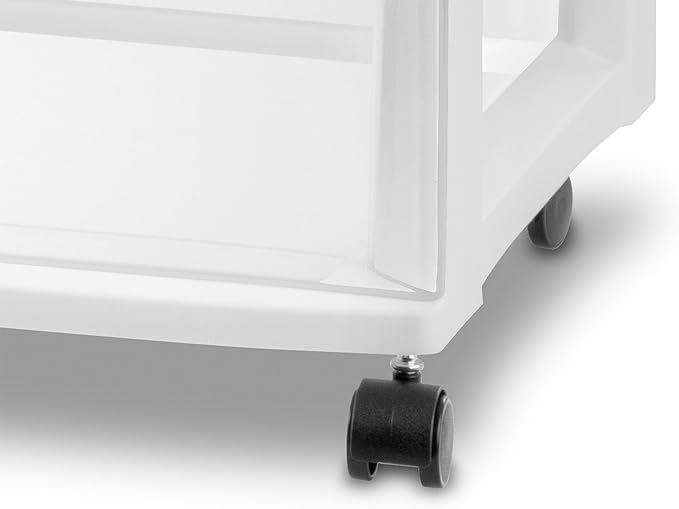 Sterilite Wide 3-Drawer Cart, Plastic Storage Organizer Drawers with Wheels, White - Rolling Multipurpose Bins for Dresser, Closet, Cabinet, Bedroom, Bathroom, and Office Organization