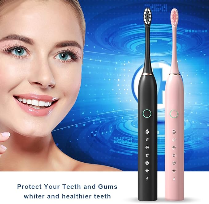 2 Pack Rechargeable Electric Toothbrushes for Adults and Kids, Whitening Tooth Brush with 8 Brush Heads, 6 Cleaning Modes and Smart Timer, Waterproof Cleaning Toothbrushes Set