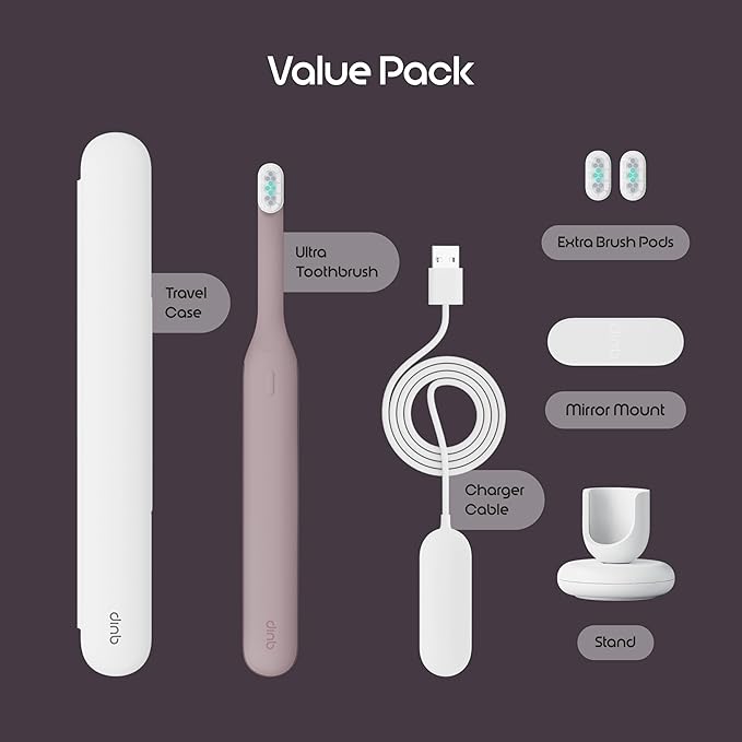 Quip Ultra Next Generation Smart Toothbrush - Timed Electric Toothbrush with Case - Replaceable Brush Head, Soft Bristles, Silicone Handle, 30-Day Battery Life - Travel Toothbrush - Dusk