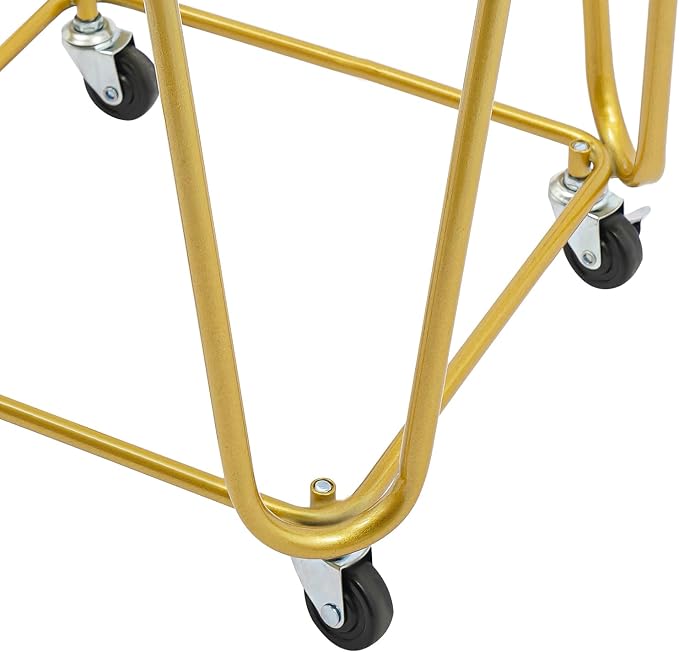 Rolling Laundry Basket with Wheels, Round Metal Mesh Wire Laundry Hamper, Large Capacity Dirty Clothes Basket, Versatile Portable Storage Basket for Home, 17"×11.8"×25.6" (Gold-Round)