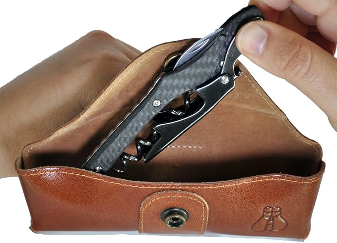 Castello Carbon Fiber Waiter's Corkscrew with Leather Pouch in Wood Box