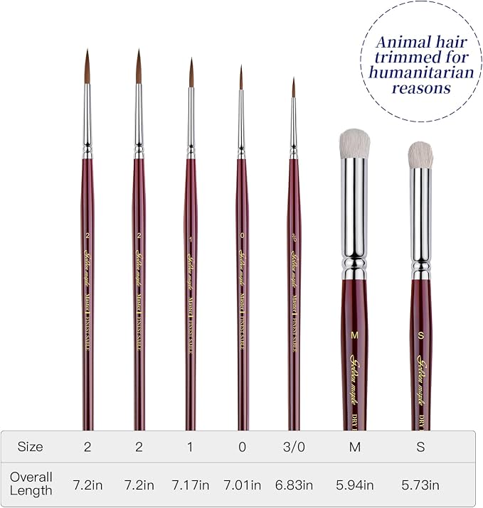 Kolinsky Sable Miniature Paint Brushes - Golden Maple 7pcs Detail Paint Brushes Drybrushes for Acrylic Watercolor, Small Fine Detail Paint Brush Set for Mini Paints (red)