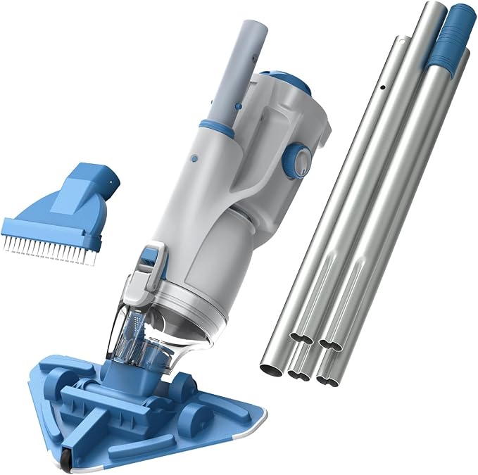 KOKIDO Rechargeable Cordless Pool Vacuum for Above Ground Pool and Pond Cleaner, 72” Aluminum Pole, Standard & Fine Filters, 2 Brush Vac Heads, Handheld Pool Cleaner Spot Clean Inground Pools XV320