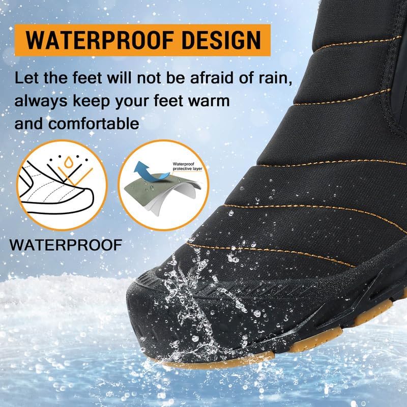 Hanani Mens Snow Boots Waterproof Winter Boots for Men Fur Lined Warm Ankle Boots Zipper Closure Slip on Outdoor Boot Comfortable Walking Shoes