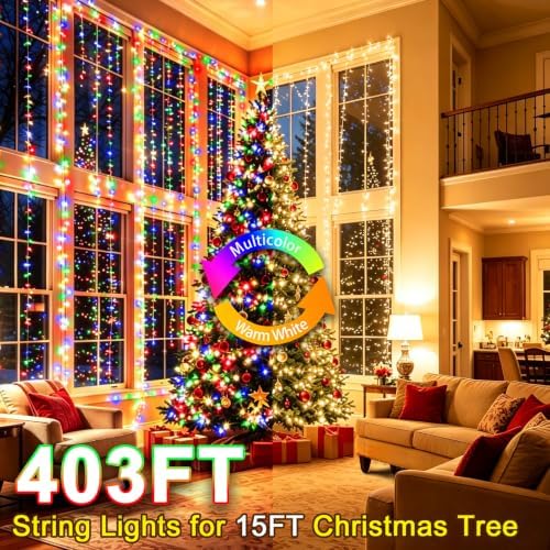 KNONEW 403FT 1000 LED Christmas Lights Color Changing Outdoor String Lights with 11 Modes & Timer Fairy Light Plug in Waterproof Fairy Lights for Xmas Yard Tree Wedding Party(Warm White to Multicolor)