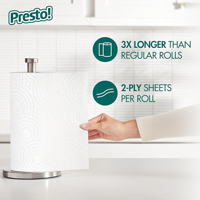 Amazon Brand - Presto! Ultra-Strong Premium Paper Towels, 158 Sheet Huge roll - Flex-a-Size, 6 Rolls, Equivalent to 19 Regular Rolls, White