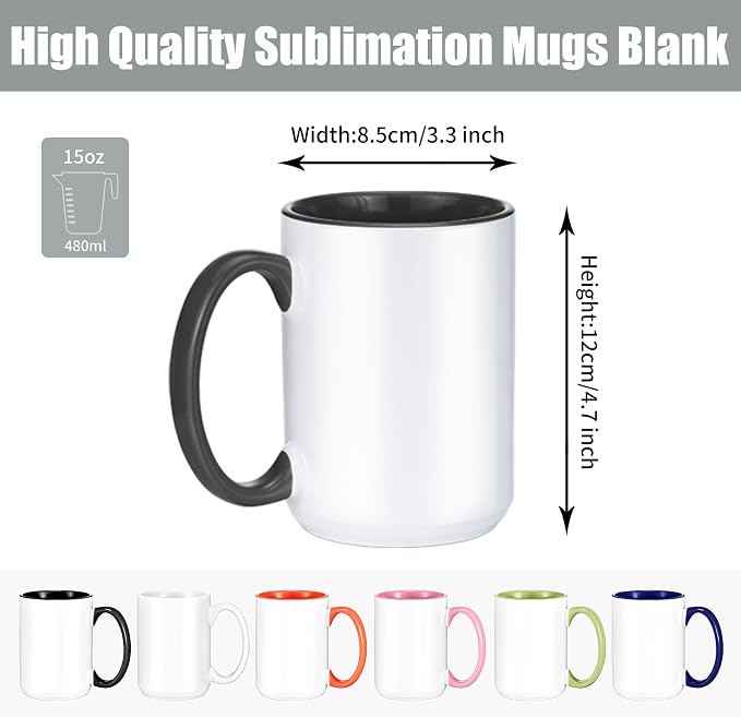 TANGLONG Sublimation Mugs 15 oz Set of 12 Sublimation Blank with Box Bulk Coffee Mugs Coffee Cups Tazas Para Sublimar 6 Assorted Colors