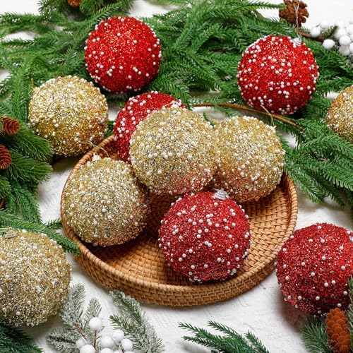 Lyrow 24 Pcs 4" Christmas Ball, Gold,Red