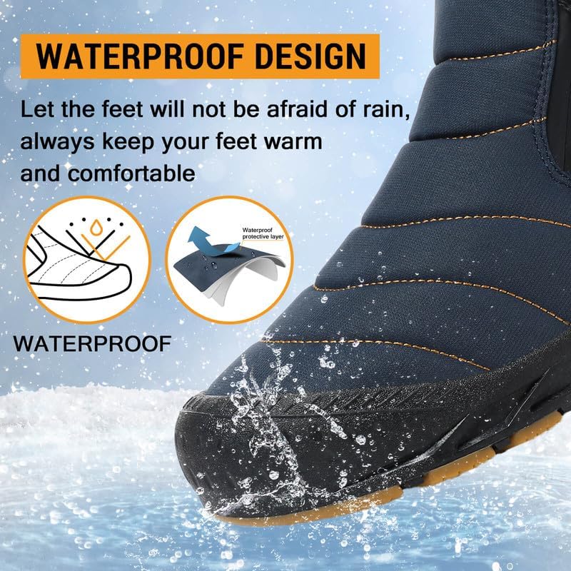 Hanani Mens Snow Boots Waterproof Winter Boots for Men Fur Lined Warm Ankle Boots Zipper Closure Slip on Outdoor Boot Comfortable Walking Shoes