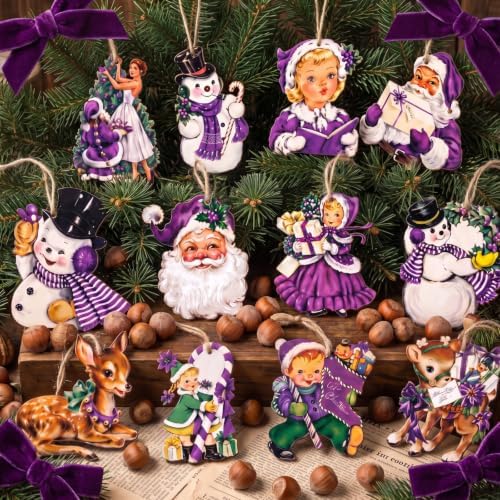 Huwena 36 Pcs Vintage Christmas Tree Ornaments, Classic, Purple