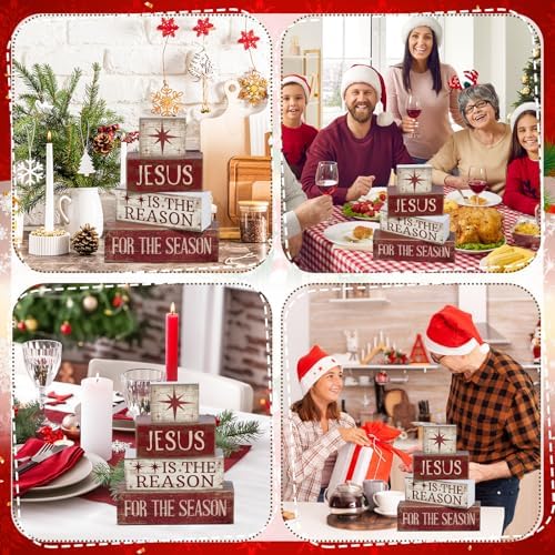 Lineshading 4 Pcs Christmas Table Decor, Wooden Nativity Scene Block Signs