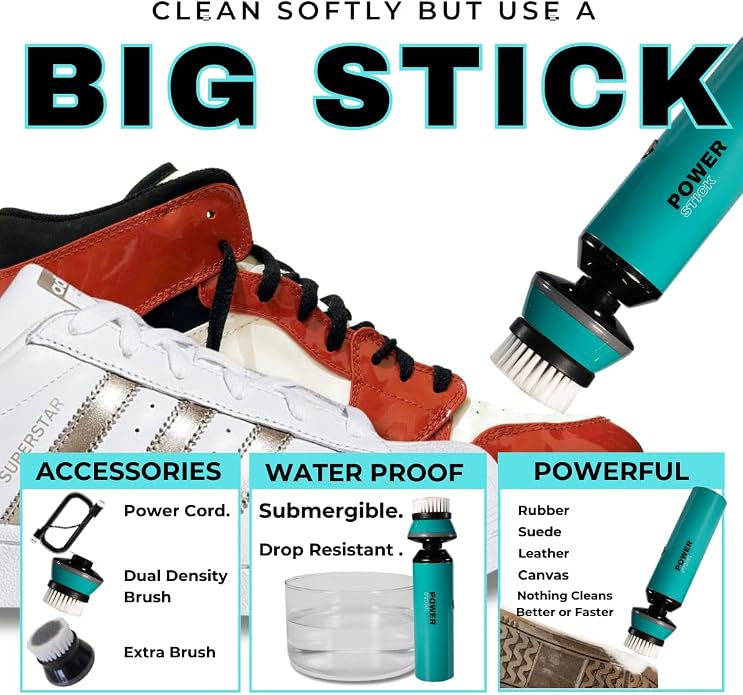 Terragon Kinetic Cleanse Shoe Cleaning Kit with Electric Shoe Cleaner Brush - Hyper Cleanse Remove Tough Stains from Leather, Nubuck, Fabric Shoes - Bonus Shoe Cube for Soles, Color-safe, Solvent-free