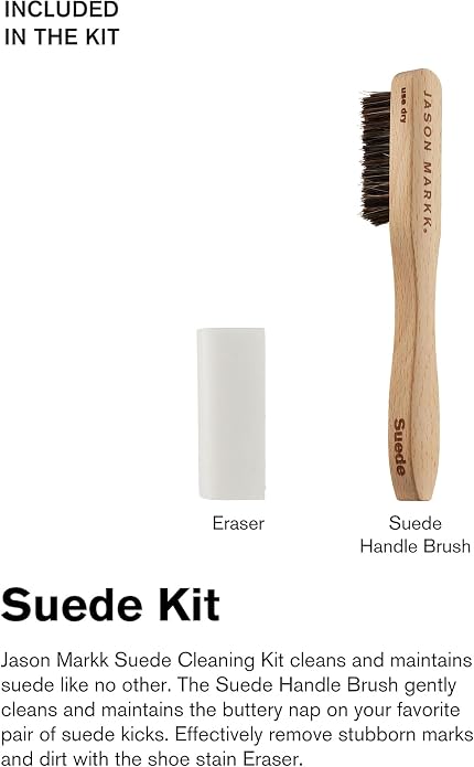 Jason Markk Quick Clean & Suede 4-Piece Cleaning Kit Bundle, Suede Brush & Stain Eraser, Ready-To-Use Foam & Delicates Brush, Safe for Leather, Suede, Nubuck, Cotton, Wool, Felt, Knits