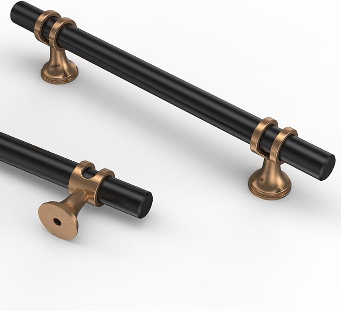 Asidrama 6 Pack 5 Inch(128mm) Champagne Bronze and Matte Black Cabinet Pulls Heavy-Duty Solid Kitchen Cabinet Handles Black Drawer Hardware for Bathrooms Cabinets