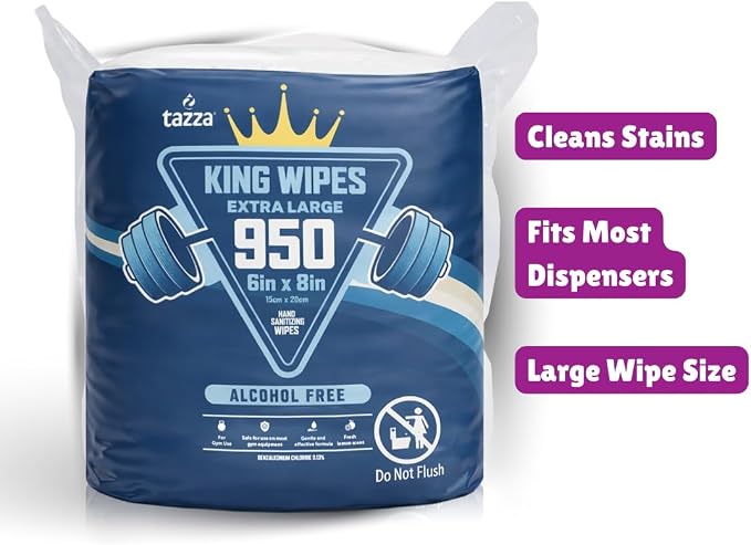 Tazza Gym Equip Wipes, 4 x 950 Count (3800 Total Wipes) - Durable, Pre-Saturated Gym Equipment & Surface Cleaning Wipes