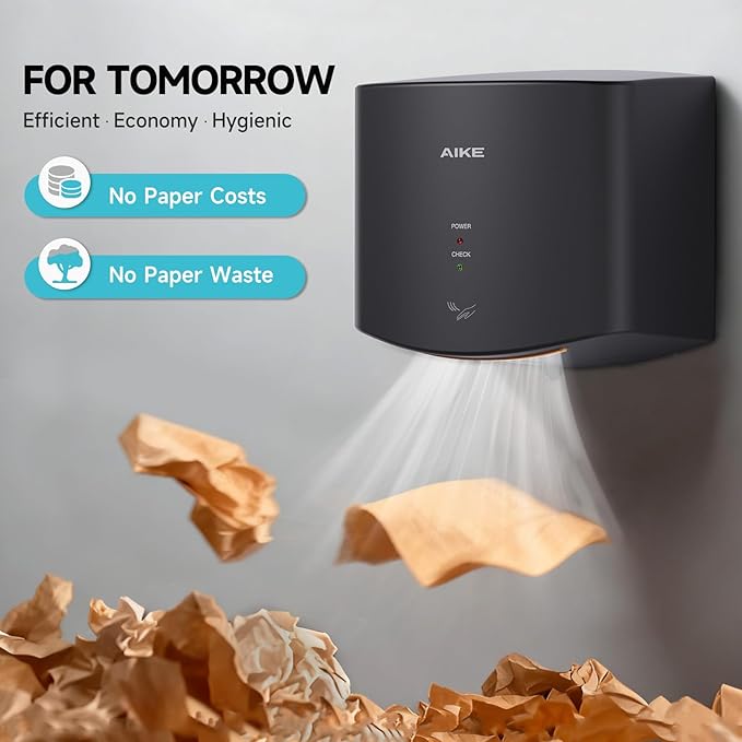 AIKE Air Wiper Compact Hand Dryer 110V 1400W Black (with 2 Pin Plug) Model AK2630S