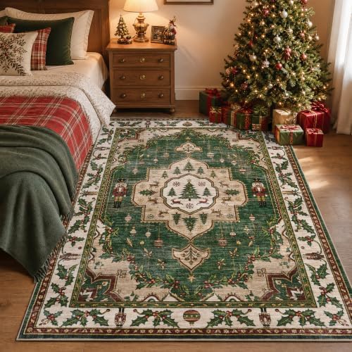 Engiw Christmas Rug 3x5 Area Rug, Washable Non-Slip, Soft Low Pile Carpet, Christmas Decorations for Living Room, Bedroom, Kitchen, Hallway, Entryway and Under Christmas Tree