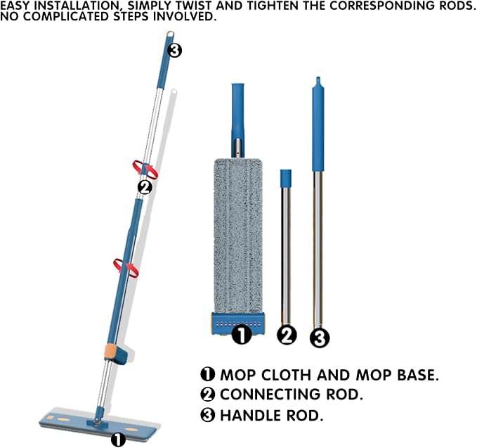 16.5" Self Wringing Flat Mop and Collapsible Bucket Set - Hands-Free Wet & Dry Microfiber Mop with Built-in Squeegee & 5 Washable Pads - Floor Cleaner for Hardwood, Laminate, and Tile