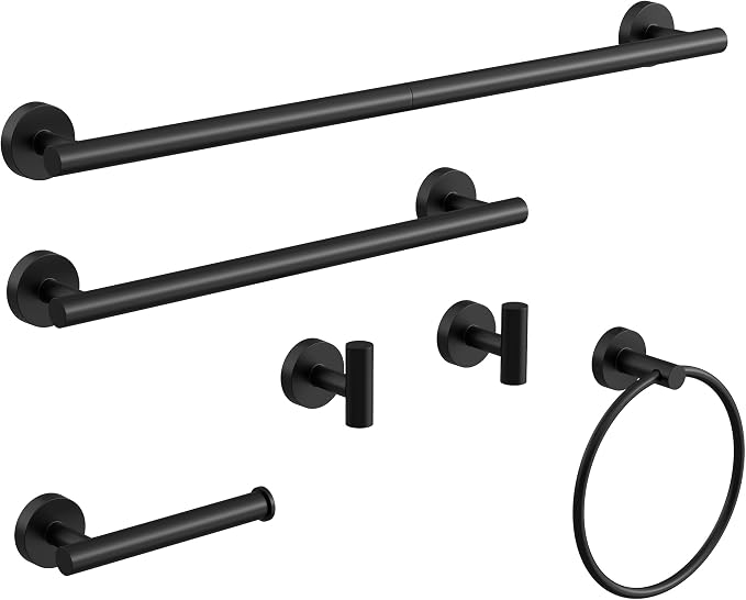 Matte Black Bathroom Hardware Accessories Set 6 Pcs Round Towel Rack and Toilet Paper Holder Set SUS304 Stainless Steel Towel Bar Set Wall Mounted by HOMEMYSTIQUE