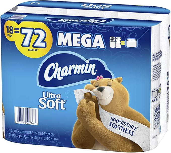 Charmin Ultra Soft Toilet Paper, 18 Mega Rolls = 72 Regular Rolls, 18 Count