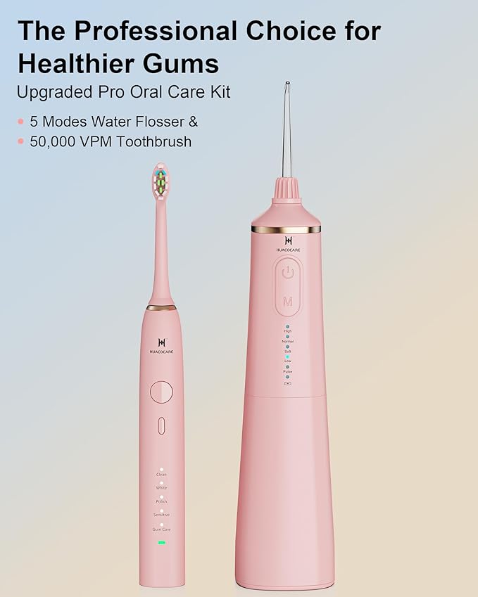 Upgraded Pro Dental Care Kit: 5-Mode Water Flosser & 50,000 VPM Sonic Electric Toothbrush | Premium Oral Clean Set with Enhanced Cleaning Modes, Larger Tank & Refined Design for Advanced Gum Health