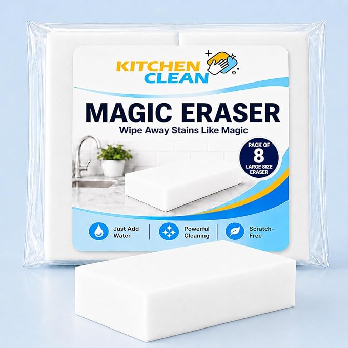 ™ Melamine Magic Eraser | Walls Stain Remover Sponge | Kitchen Latest Cleaning | Home Kitchen Bathroom Tiles, Lime Scale on Taps Wall Stains Cleaning (Pack of 8 Pcs)