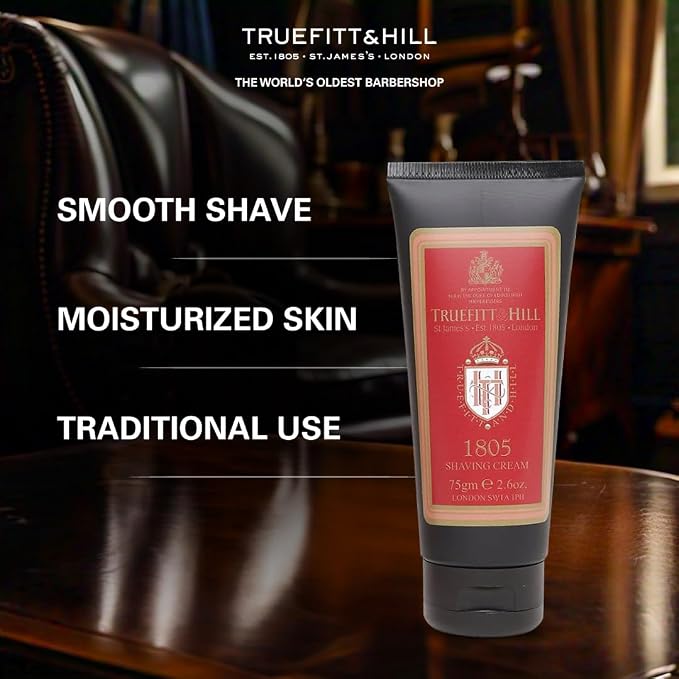 Truefitt & Hill 1805 Shaving Cream Tube for Men, Fresh Oceanic scent, 2.6 oz.