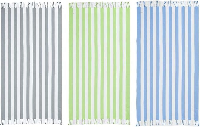 LANE LINEN 3 Pack Pool & Beach Towels, Oversized, 39"x71" - Modern Pop | Classic Cabana Stripe - Sand Shakes Right Off - Soft Pre-Washed Cotton Blend - Lightweight & Packable - Beach Ready