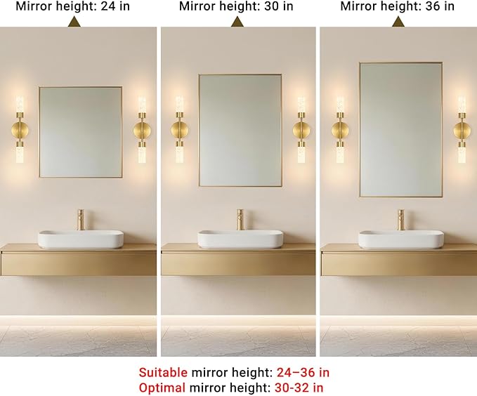 Brushed Gold Wall Sconces Set of 2, Hardwired 3000k Crystal Bathroom Sconces, Modern Sconces Wall Light Fixtures, Bathroom Vanity Light Fixtures Wall Decor Bathroom Mirror Living Room Hallway Bedroom