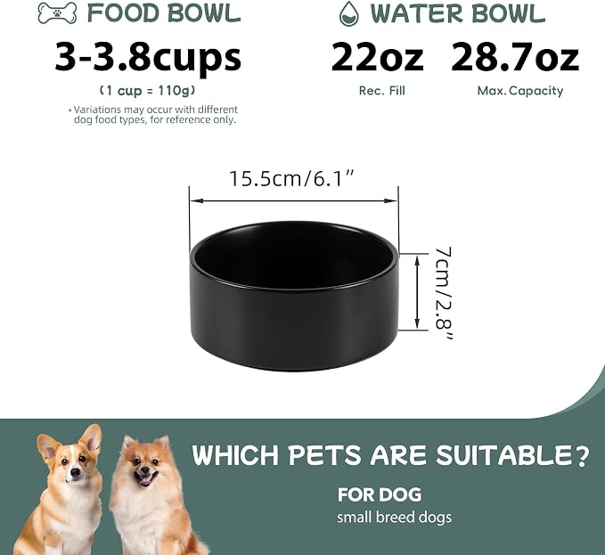 Havniva Ceramic Dog Bowls, 6.1” Dog Food and Water Bowl, Pet Feeding Bowl | Dog Food Bowl for Small Dogs, Food-Grade Ceramic, Dog Water Bowl with Non-Slip Rubber Base, Large Capacity, Dishwasher Safe