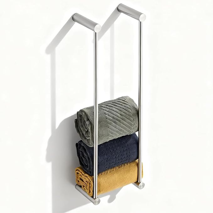 Towel Racks for Bathroom, NEWRAIN Wall Mounted Stainless Steel Organizer, Brushed Nickel Rolled Towel Storage Wall-Mounted Bath Towel Holder for Folded Large Towel Washcloths